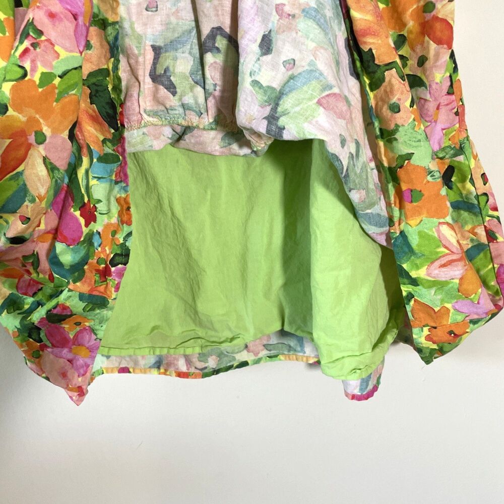 Sanctuary Anthropologie Tropical Print Puff Sleeve Lined Dress Linen Sz Medium - Picture 8 of 9